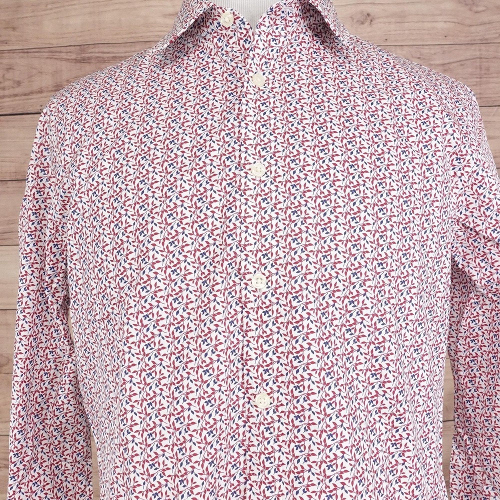 New! Jos. A. Bank 1905 Shirt Mens L White Floral Button-Up Slim Fit Stretch